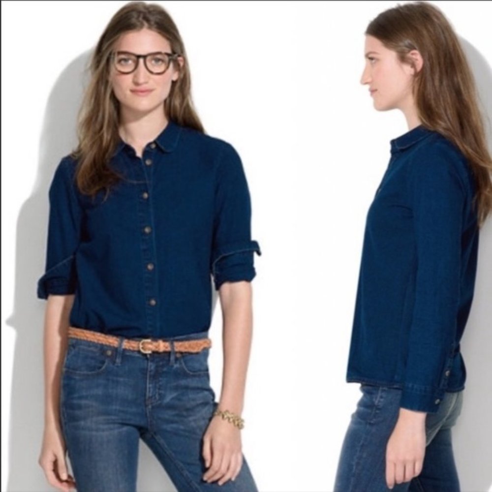 Madewell Indigo Denim Collared Button Up Long Sleeve Shirt